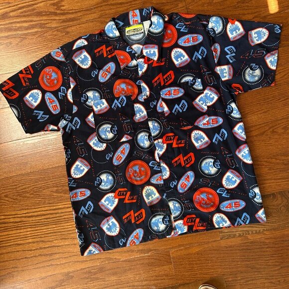 City Life Urban All Over Graphic Short Sleeve Button Up Size 2XL XXL Retro Urban - Picture 2 of 9